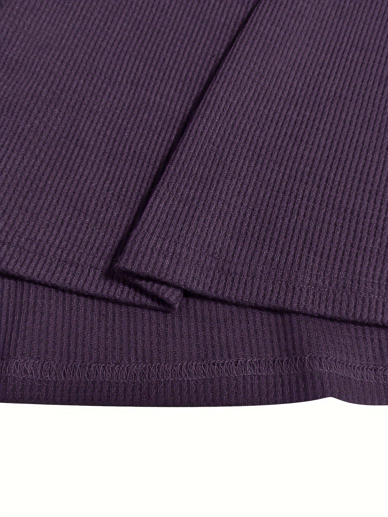  Colorblock Knit Top Long Sleeve Button Decor Crew Neck Waffle