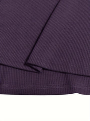  Colorblock Knit Top Long Sleeve Button Decor Crew Neck Waffle