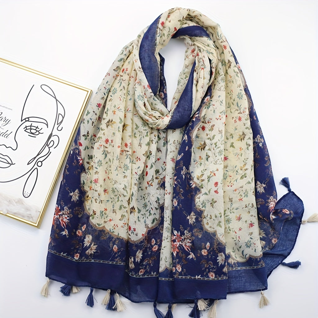 Floral Fringe Trim Scarf Shawl Wrap Head Wrap Casual Decoration Gift