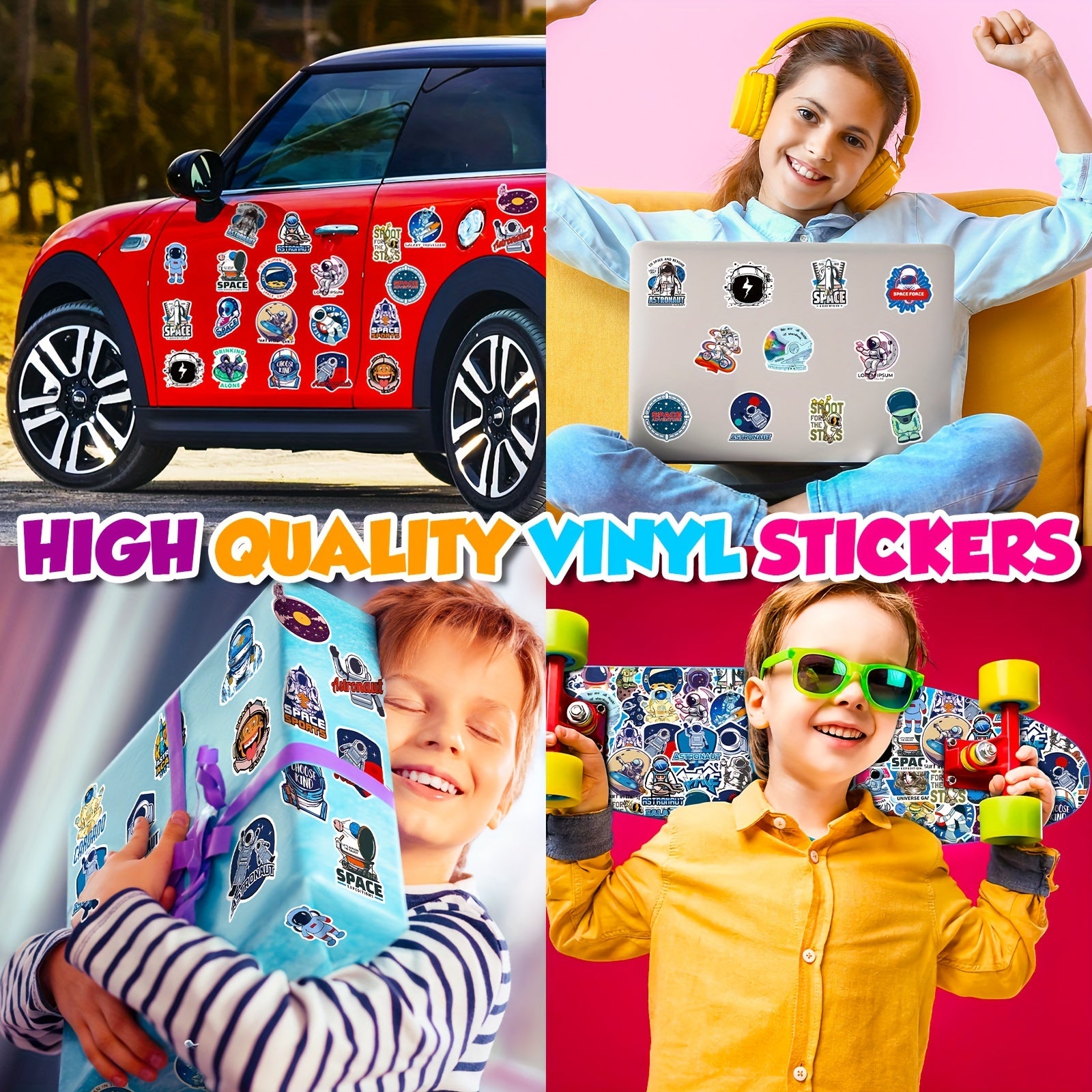 50pcs Space Stickers Waterproof for Laptops Water Bottles Skateboards