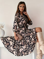  Graphic Print V Neck Dress With Belt
