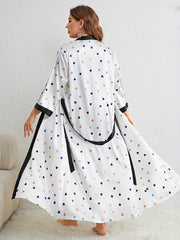  Colorful Heart Print Robe & Cami Dress Pajamas Set