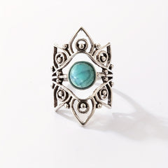 Geometric Turquoise Single Ring Vintage Carved Hollow Ring