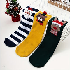 4 Pairs Christmas Print Socks Women's Stockings Comfy & Mid Tube Hosiery