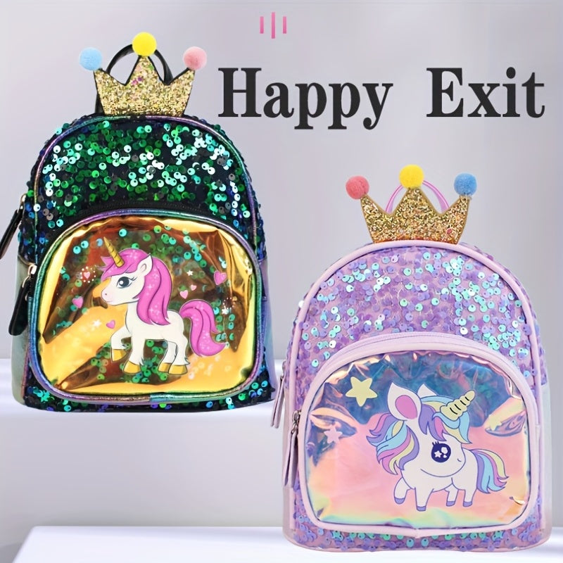 Kids Sequin Unicorn Crown Backpack for School
