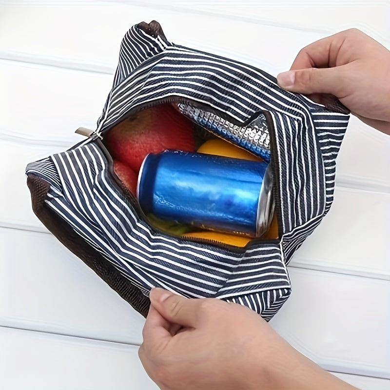 Portable Striped Insulated Bag for Office School Picnic