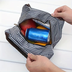 Portable Striped Insulated Bag for Office School Picnic