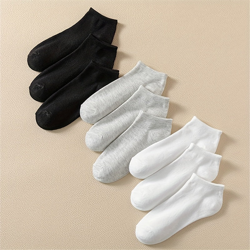 9 Pairs Solid Low Cut Ankle Socks Soft & Lightweight Women's Stockings