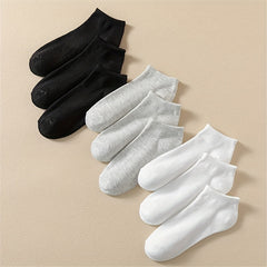 9 Pairs Solid Low Cut Ankle Socks Soft & Lightweight Women's Stockings