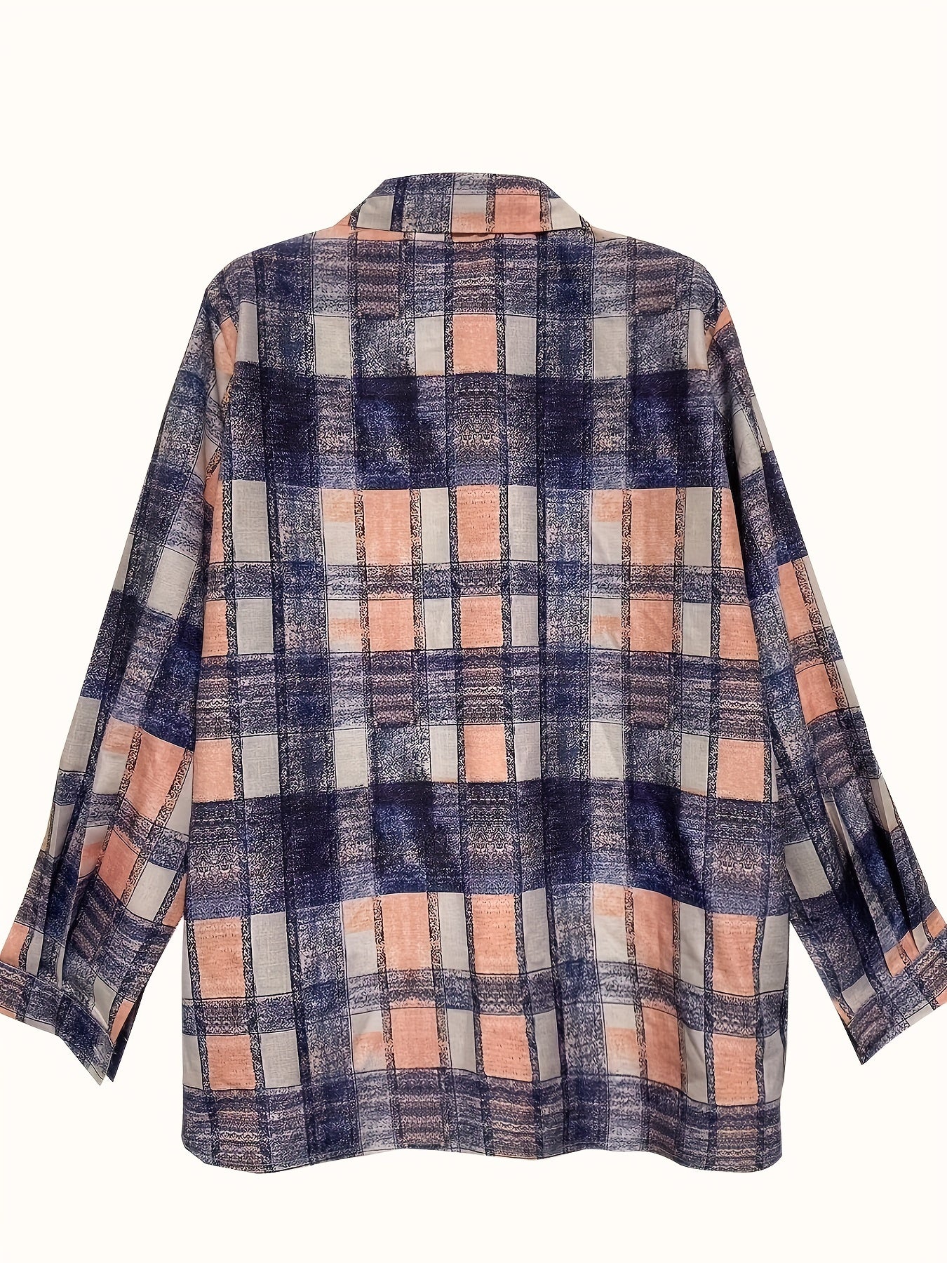  Plaid Print Button Up Long Sleeve Blouse