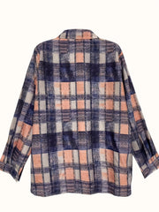  Plaid Print Button Up Long Sleeve Blouse