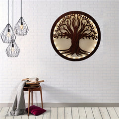 LED Green Plant Tree Creative Lamp Retro Wooden Sign Hanging