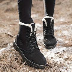 Women's Lace Up Flatform Boots Velvet Warm Snow Boots