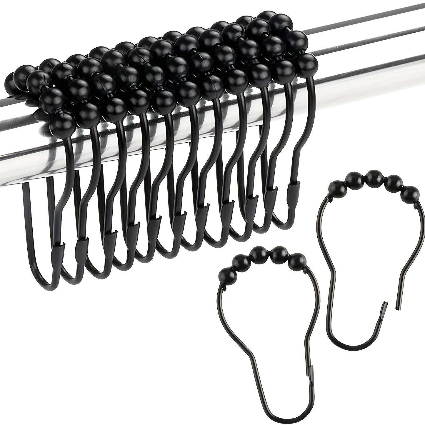 12pcs Roller Ball Shower Curtain Hooks Stainless Steel Bathroom Accessories