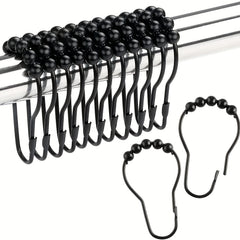 12pcs Roller Ball Shower Curtain Hooks Stainless Steel Bathroom Accessories