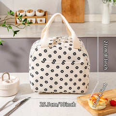 Large Floral Corduroy Insulated Lunch Bag Waterproof Aluminum Foil Lining