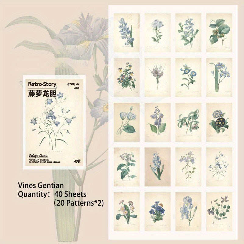 40 Sheets Mini Vintage Scrapbook Paper Stationery Material for DIY Journaling