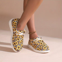 Women's Sunflower & Leopard Print Skateboard Shoes Lightweight Walking Shoes