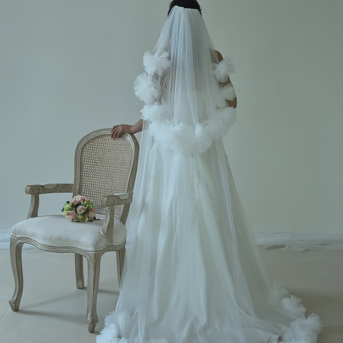 Double Layer Bridal Veil with Floral Edge, Hair Comb Romantic Wedding Accessory