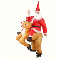 Christmas Santa Claus Riding Deer Inflatable Costume Party Dress Up