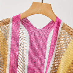 Rainbow Striped Hollowed Out Sunscreen Cardigan Cape