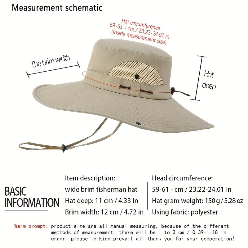Breathable Mesh Sides Wide Brim Bucket Hat With Chin Strap