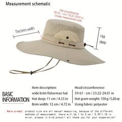 Breathable Mesh Sides Wide Brim Bucket Hat With Chin Strap