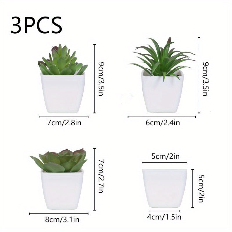3pcs Artificial Succulents Potted Plants Home Living Room Bedroom Decor