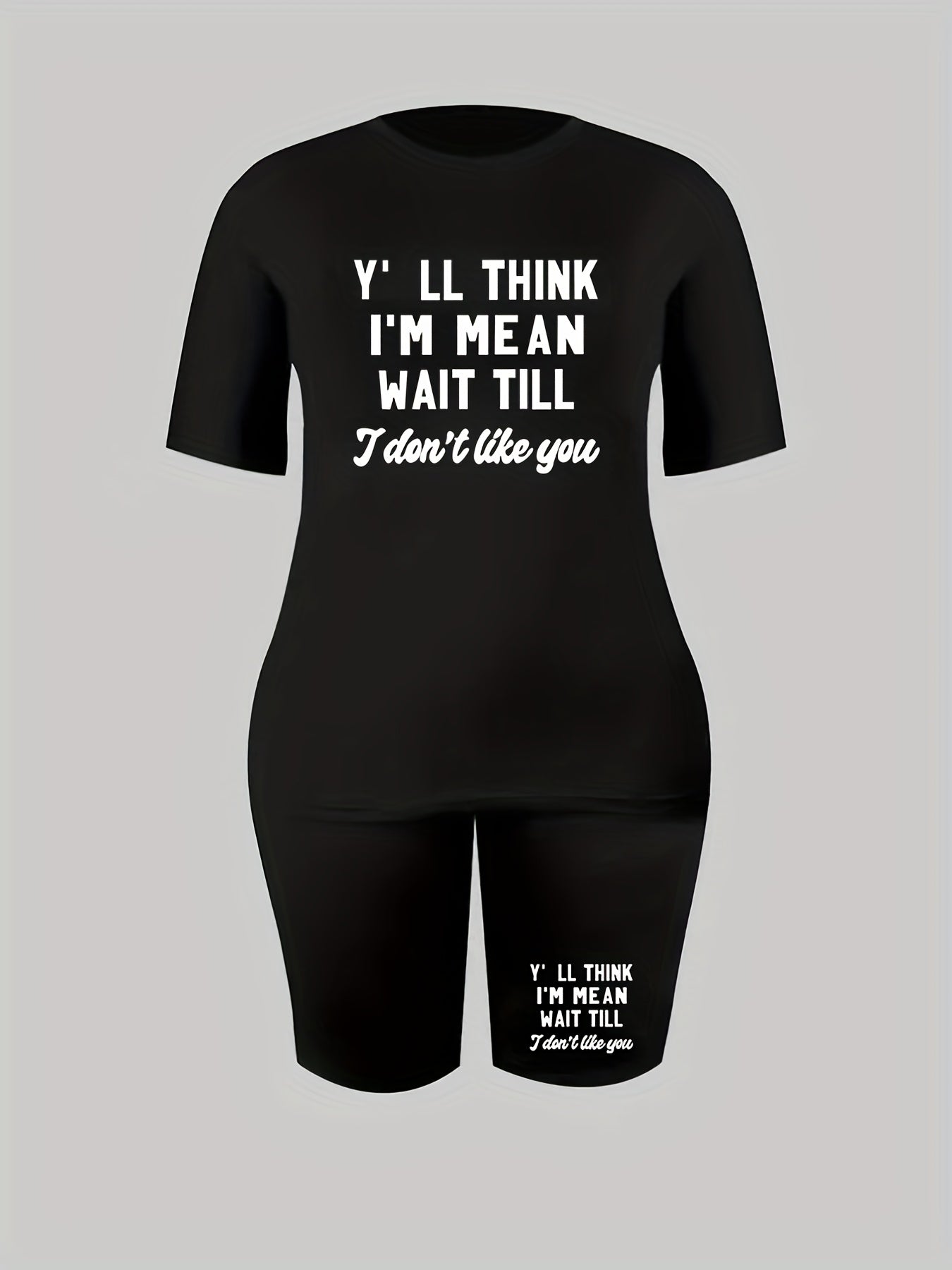Women's Plus Slogan Print Top & Shorts Set