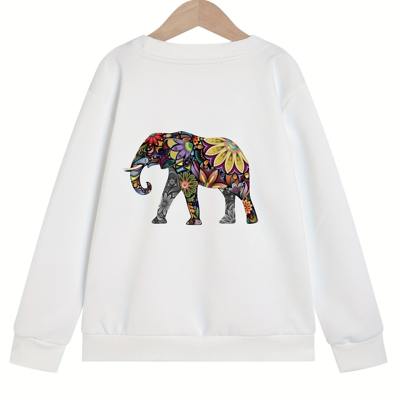 Floral Elephant Girls' Sweatshirt Pullover for Fall Winter