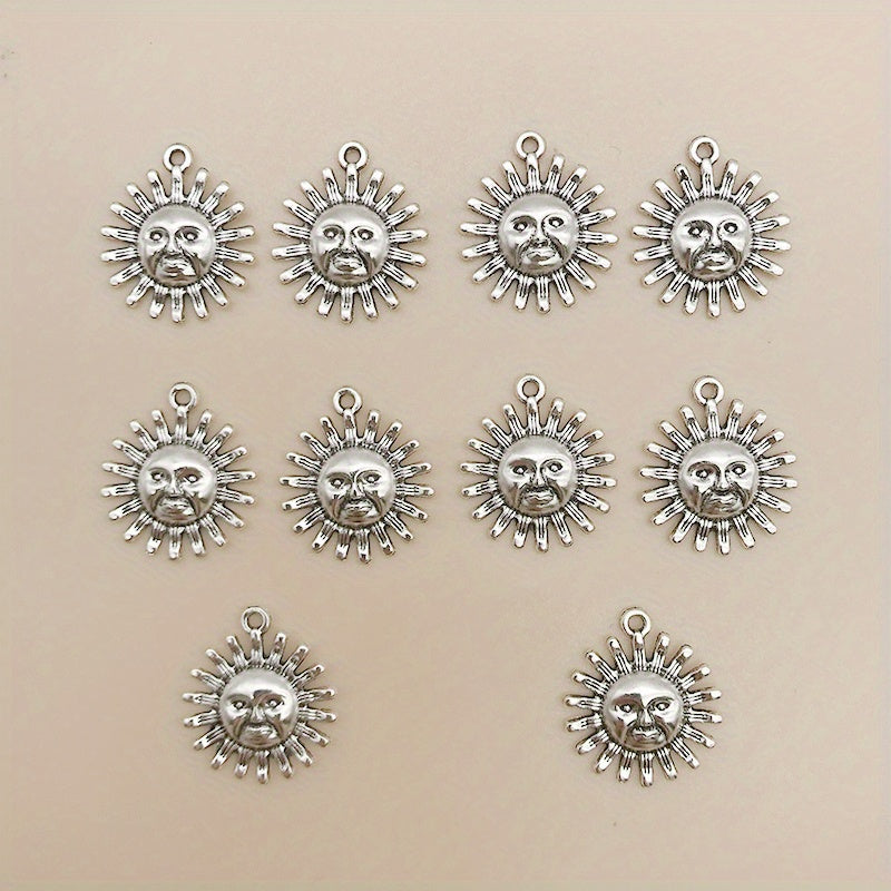 10pcs Antique Silver Sun Shape Charms Pendant for DIY Jewelry