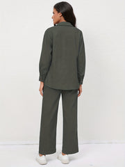 Casual Corduroy 2-Piece Set Long Sleeve Shirt & Pants Outfit