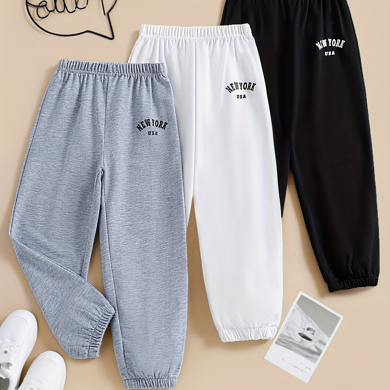 3pcs Girl's Jogger Pants Elastic Waist Sweatpants
