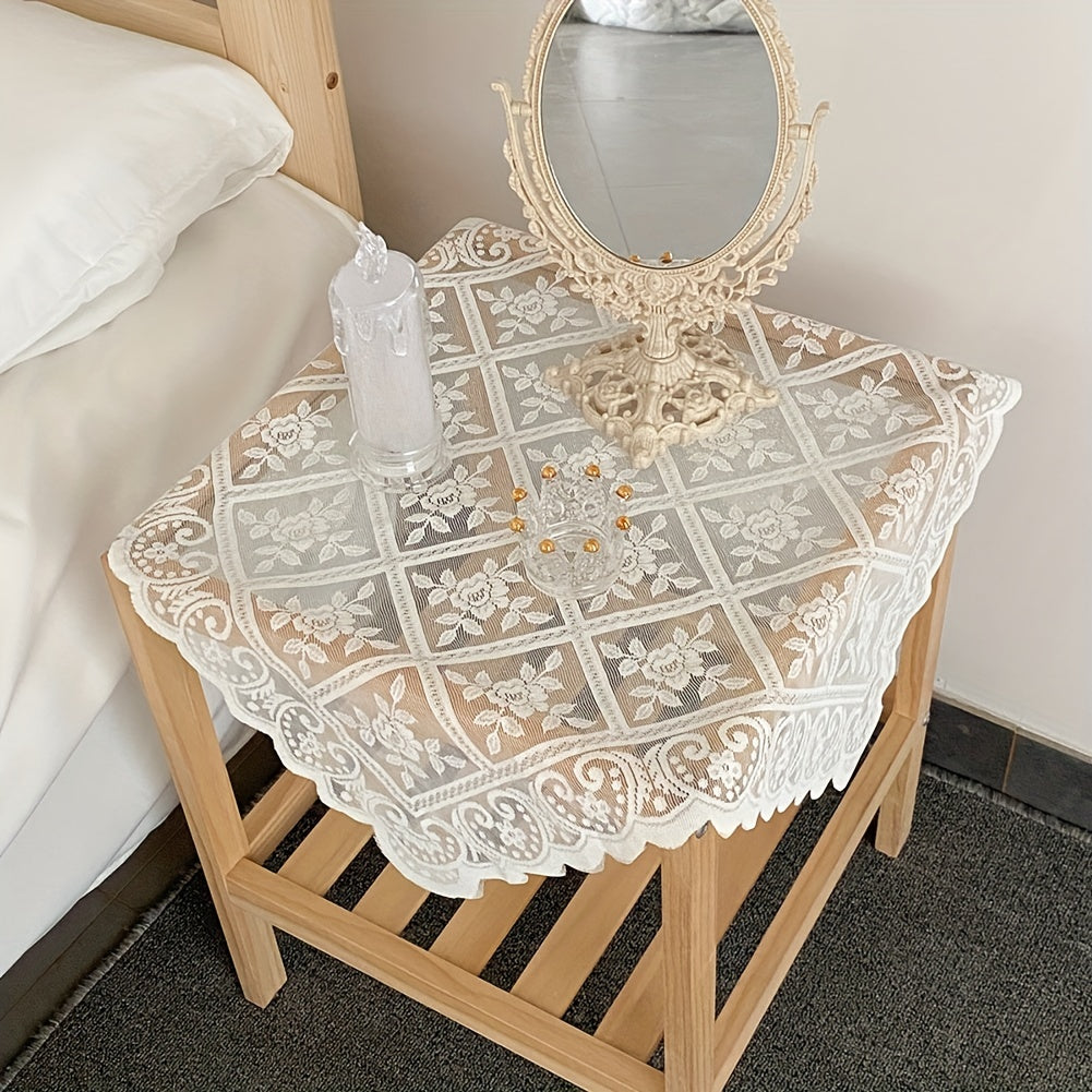 Elegant Beige Lace Tablecloth for Coffee Table or Bedside Cabinet