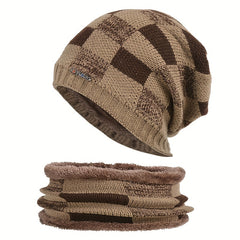 Unisex Thick Wool Knit Hat & Windproof Scarf Set for Outdoor