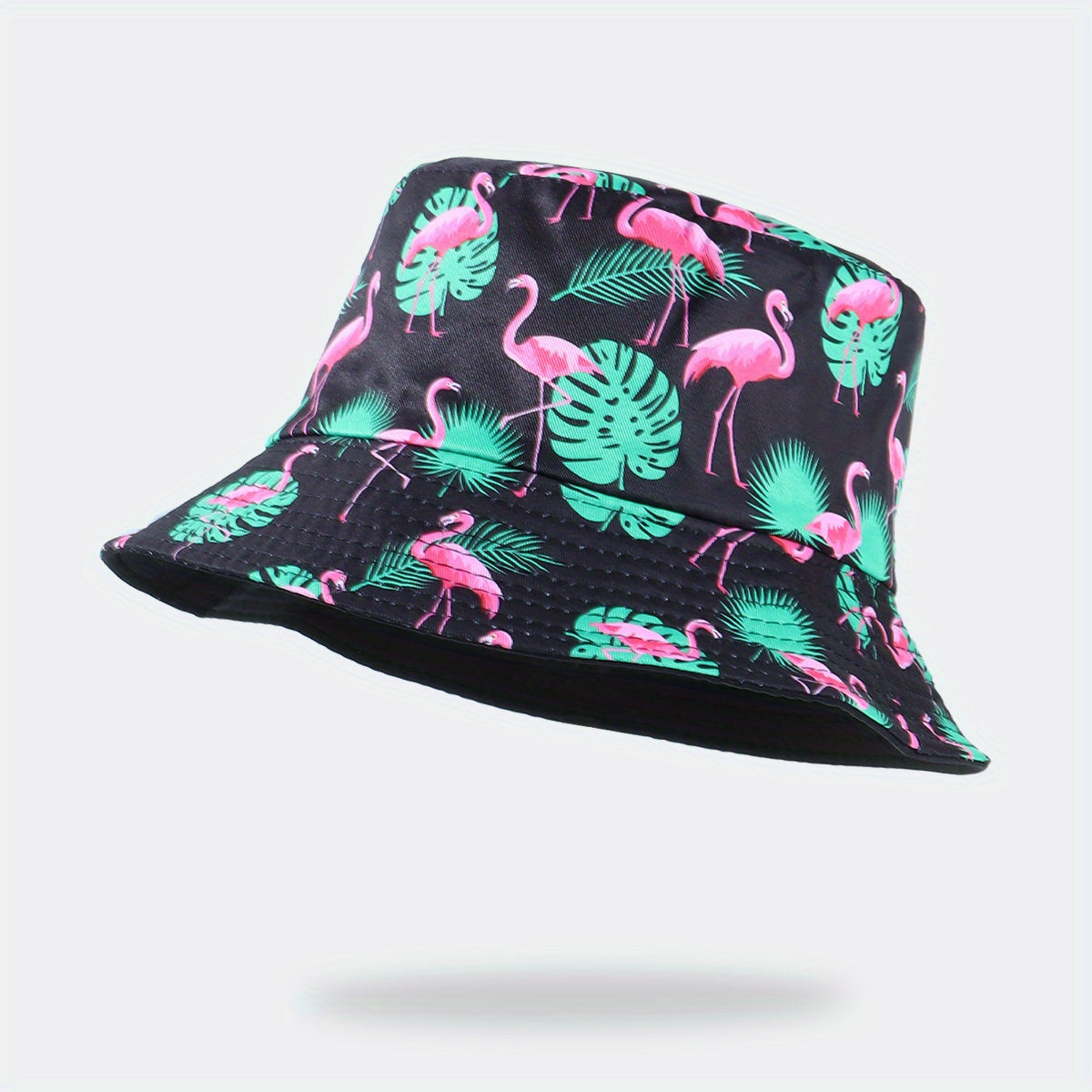 Flamingo Leaf Print Bucket Hat Reversible Sunscreen Basin Hat