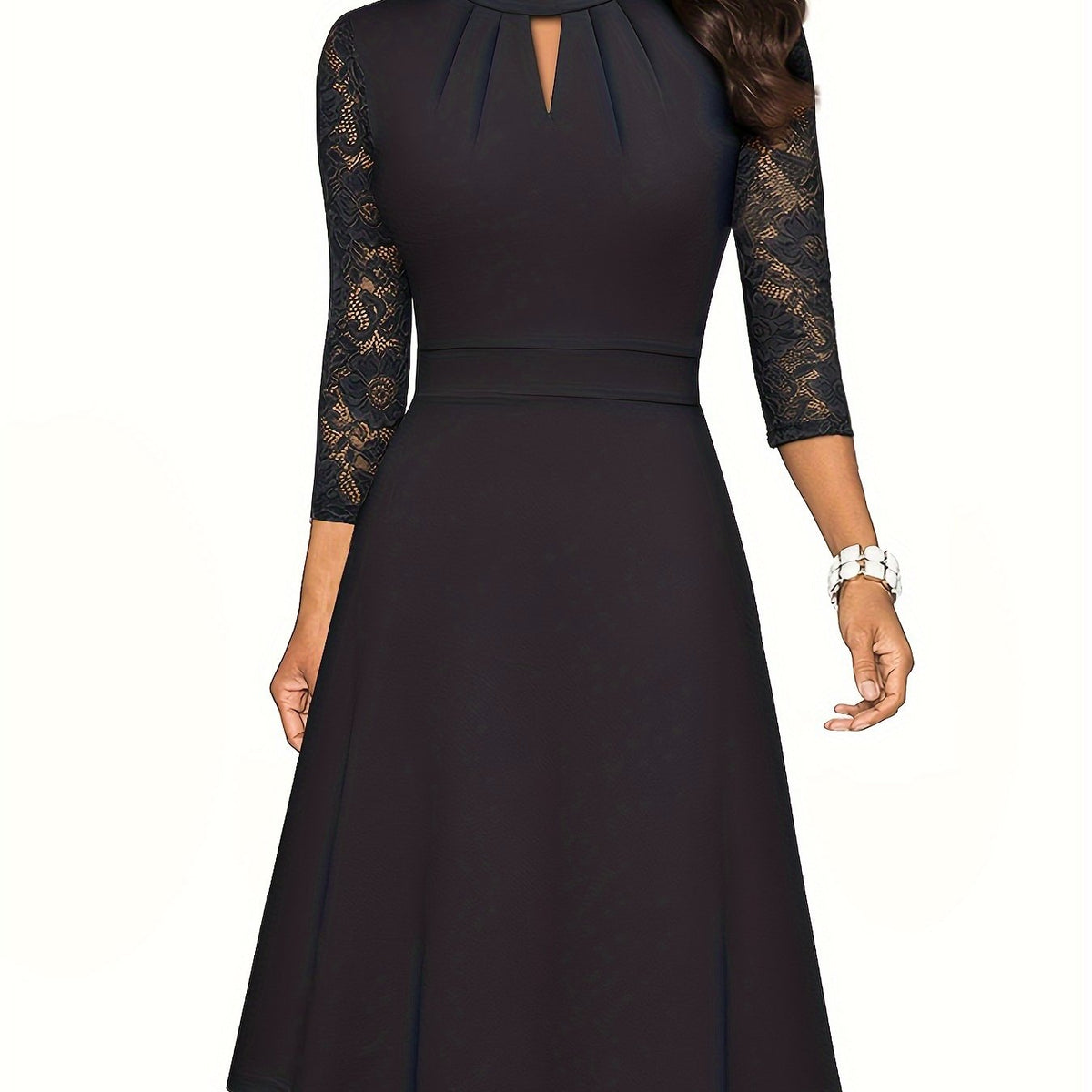  Contrast Lace Sleeved Maxi Dress