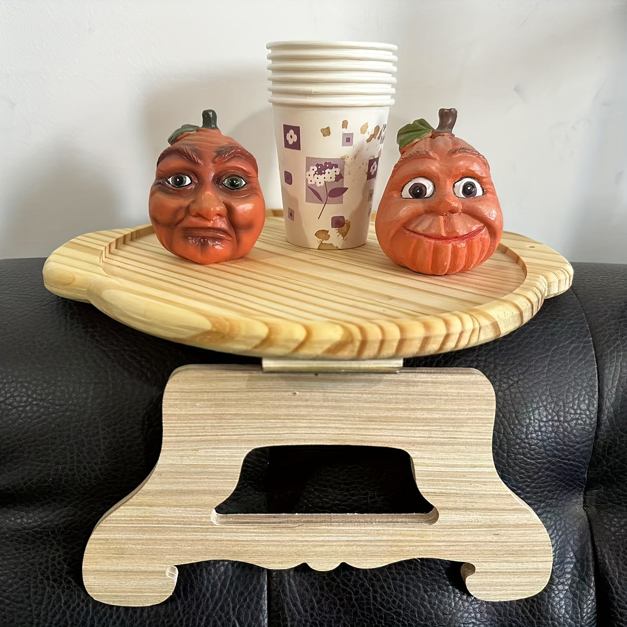 Wooden Sofa Tray with Phone Holder - Non-Slip Armrest Table