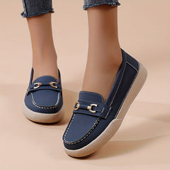 Women's Buckle Decor Loafers Soft Sole Slip On Flats