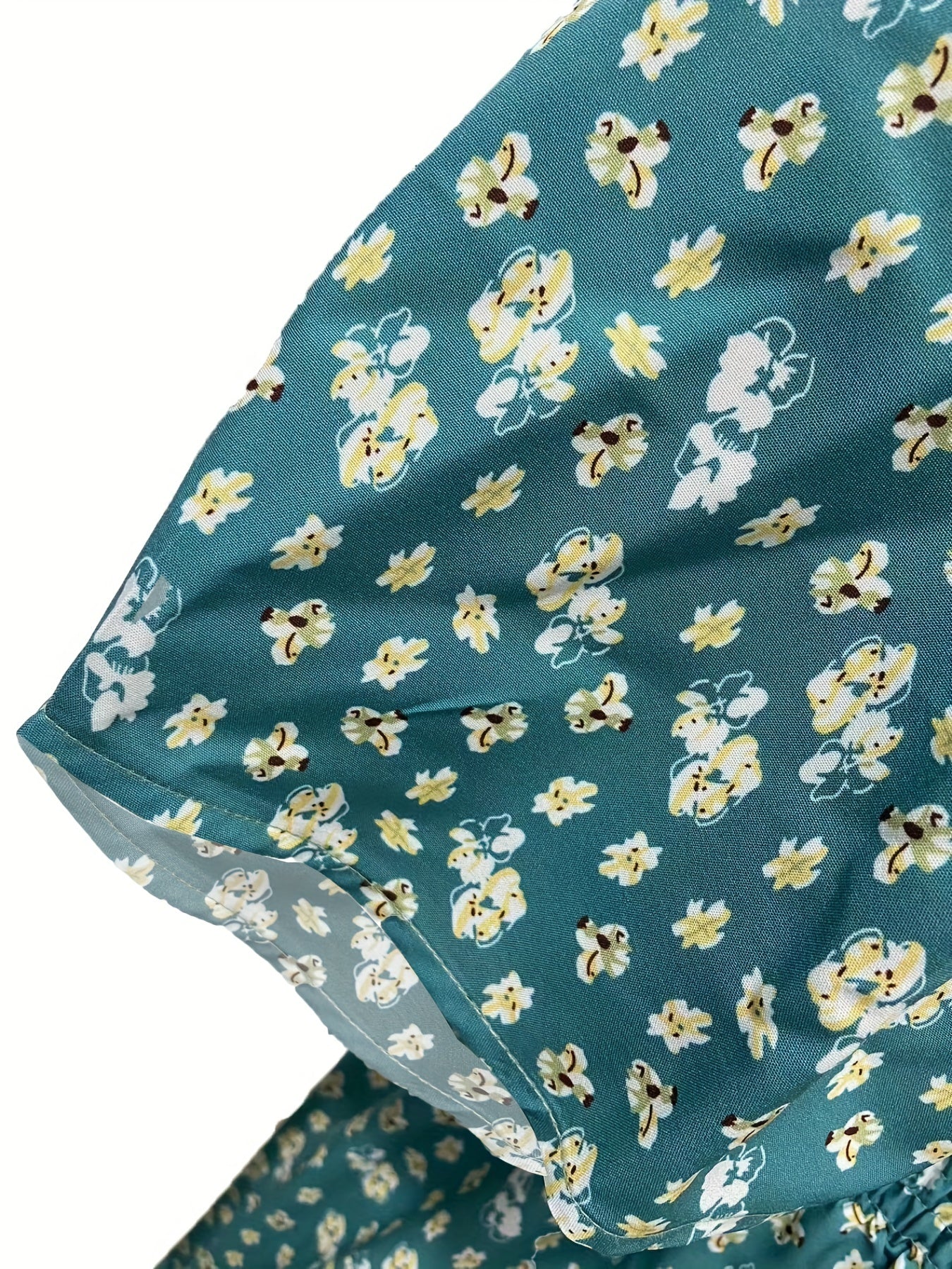  Boho Dress Ditsy Print Puff Sleeve Square Neck