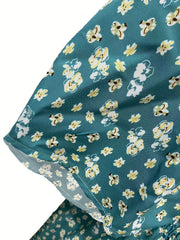  Boho Dress Ditsy Print Puff Sleeve Square Neck