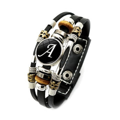 Braided Bangle Leather Bracelet with Name Initials