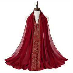 Beaded Lace Chiffon Scarf Hijab Solid Shawl Classic Head Wrap