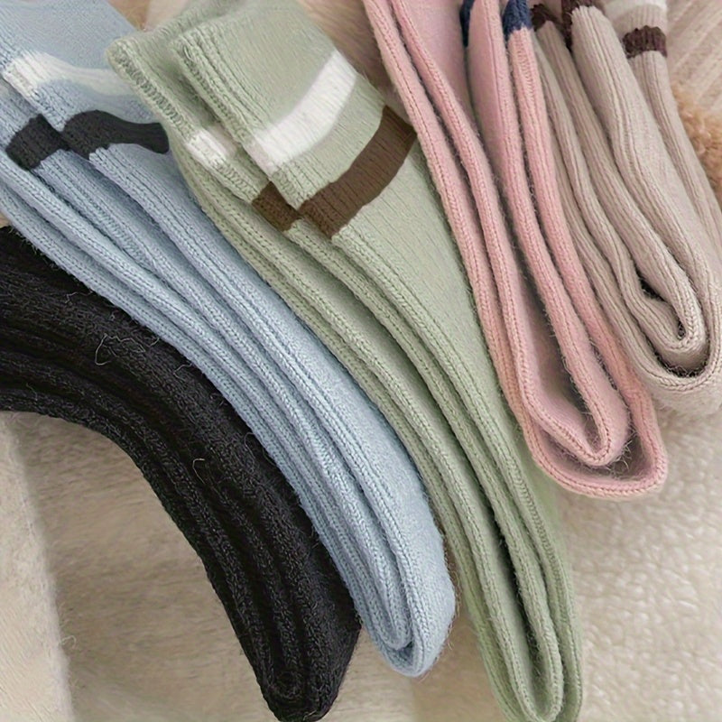 5 Pairs Striped Print Socks Mid Tube Women's Stockings