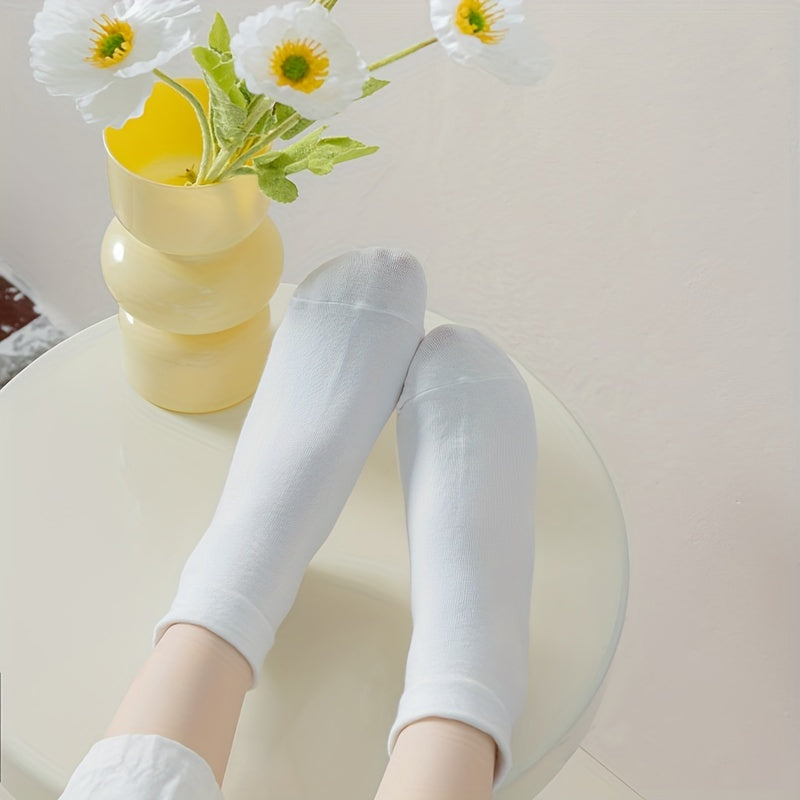 5 Pairs Solid Socks Comfy & Breathable Women's Stockings
