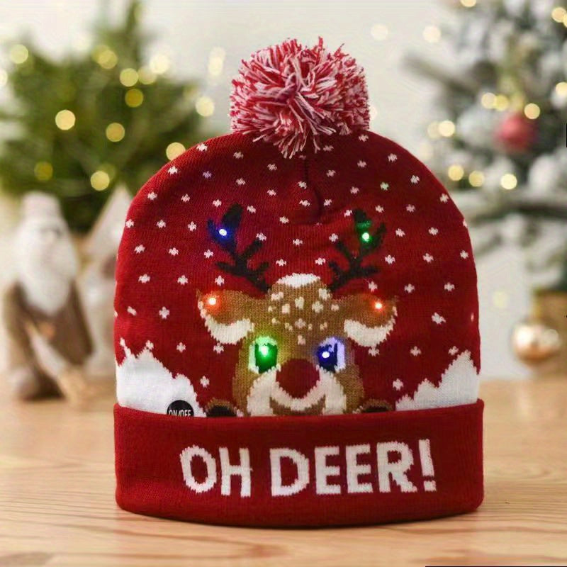 Warm Knit Beanie Hat with Christmas LED Lights