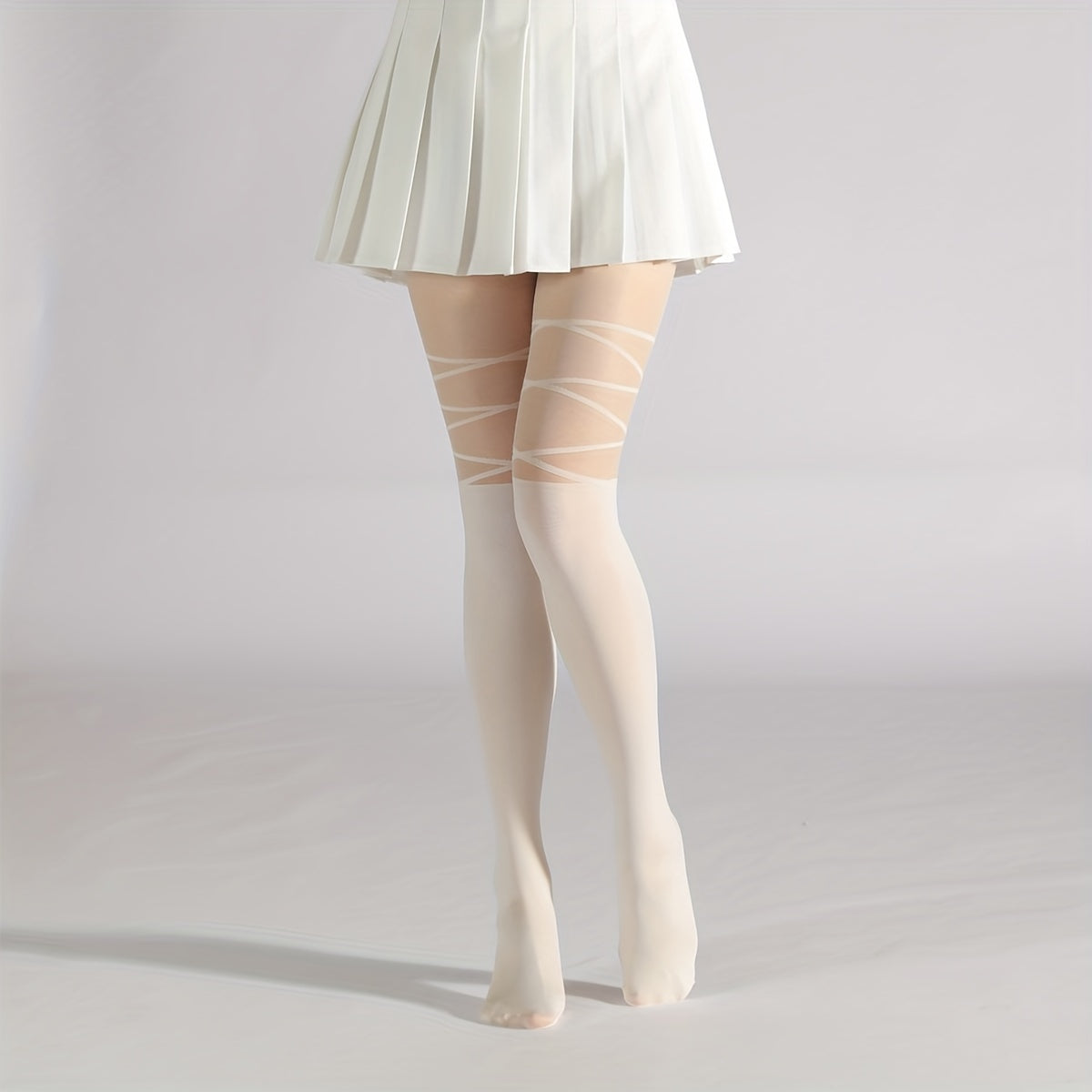 Criss Cross Pattern Pantyhose High Waist Slim Footed Stockings