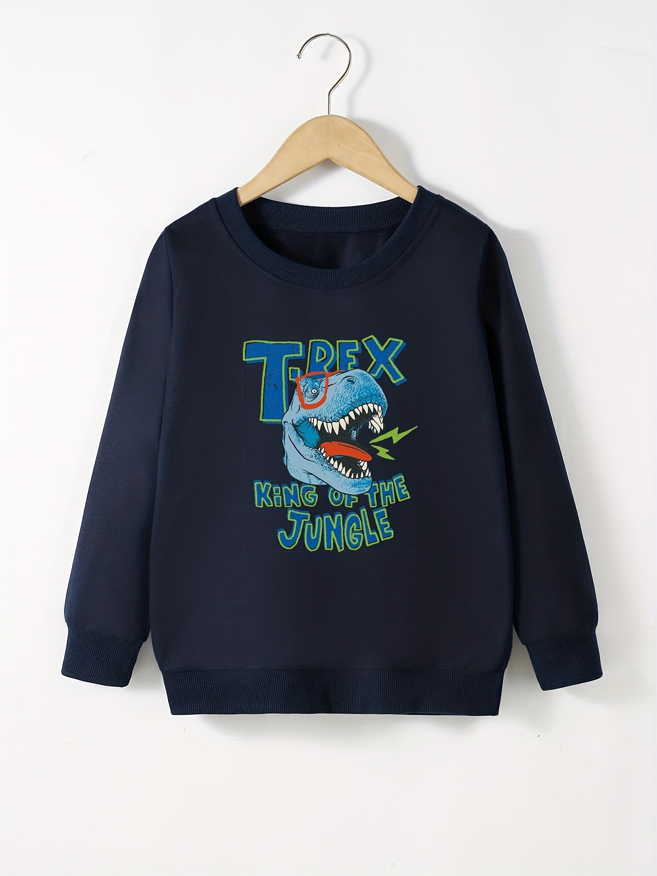Funny Dino Print Boys Sweatshirt Long Sleeve Crew Neck Tops Kids Clothing
