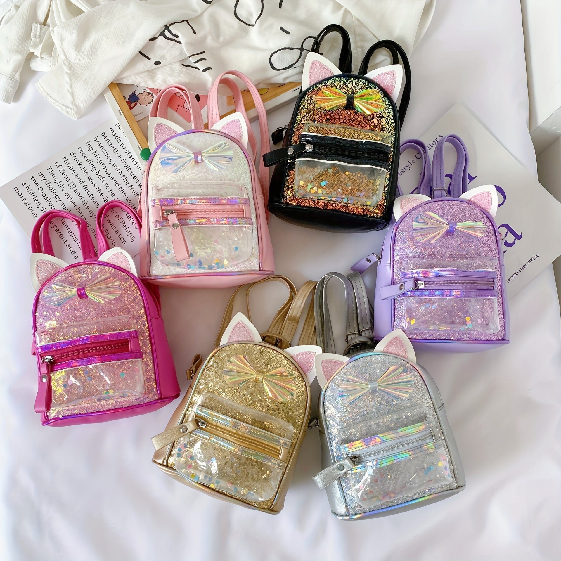 Kids Sequin Backpack Cartoon Design Kindergarten School Bag