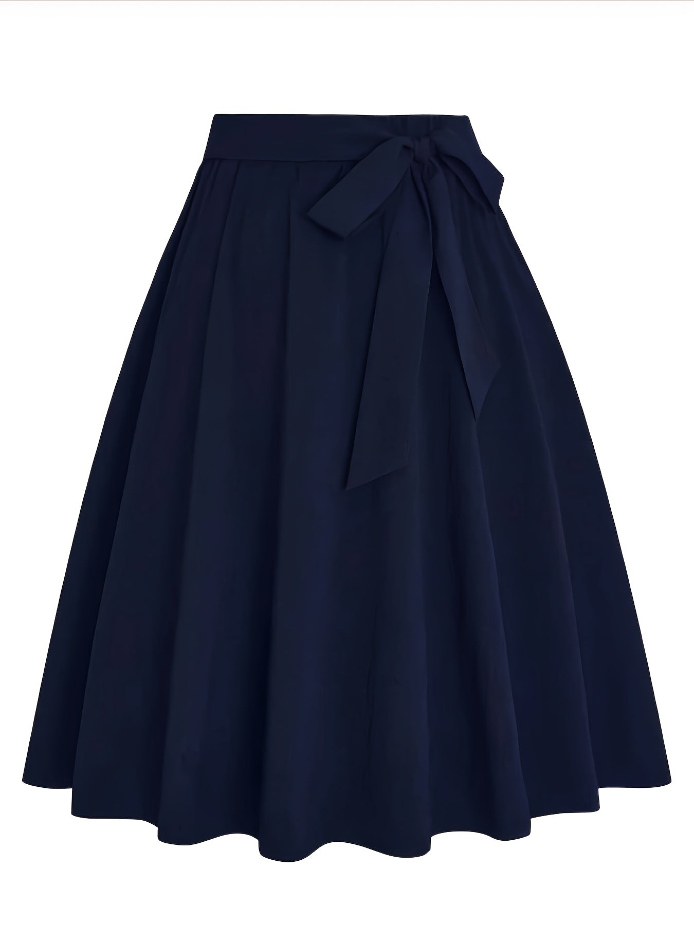  Casual Skirt Solid Elastic Bow Knot A-line Belted Skirt